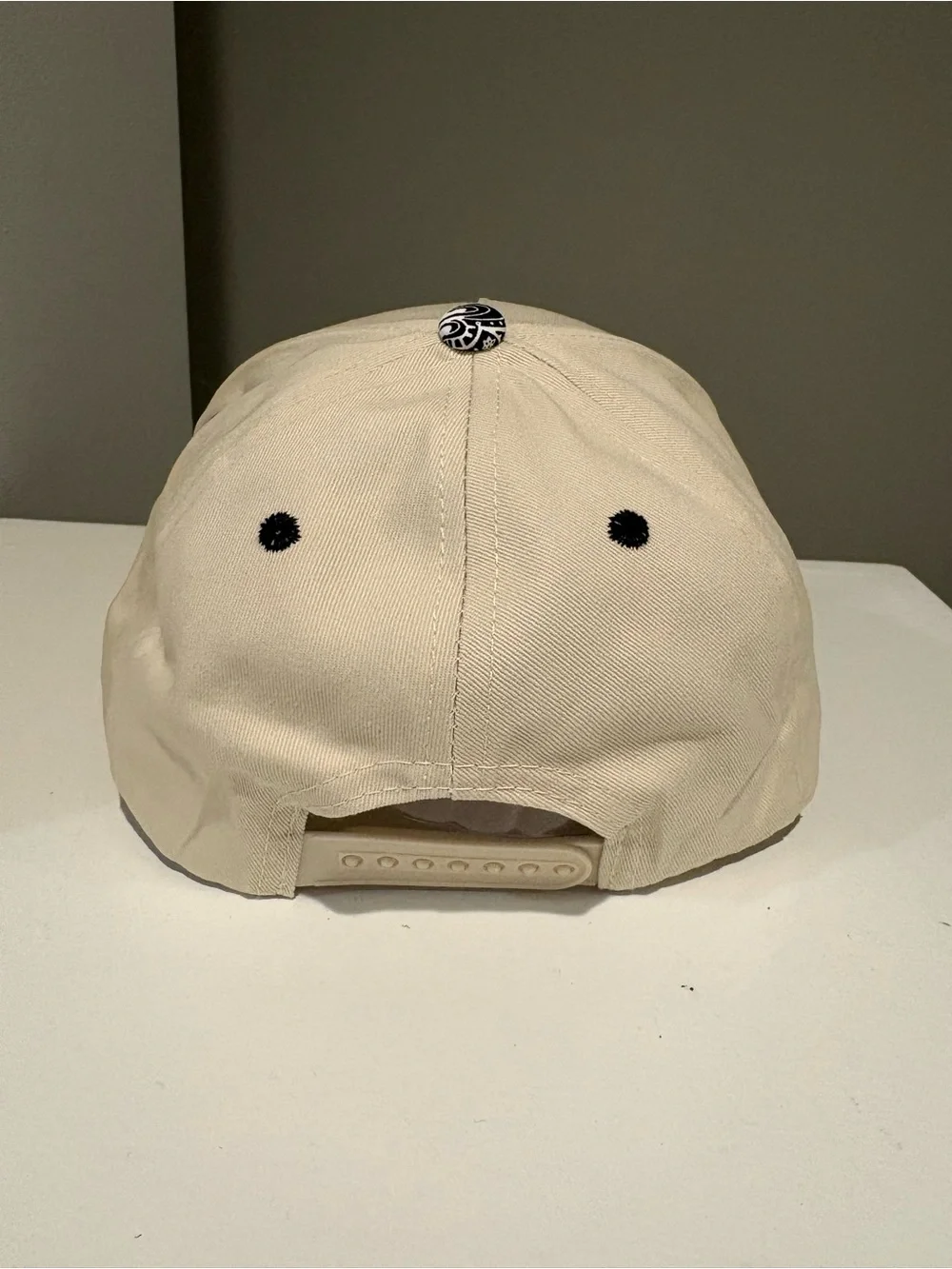 Trucker Cream Baseball Cap with Black Embroidered Script and Paisley Brim